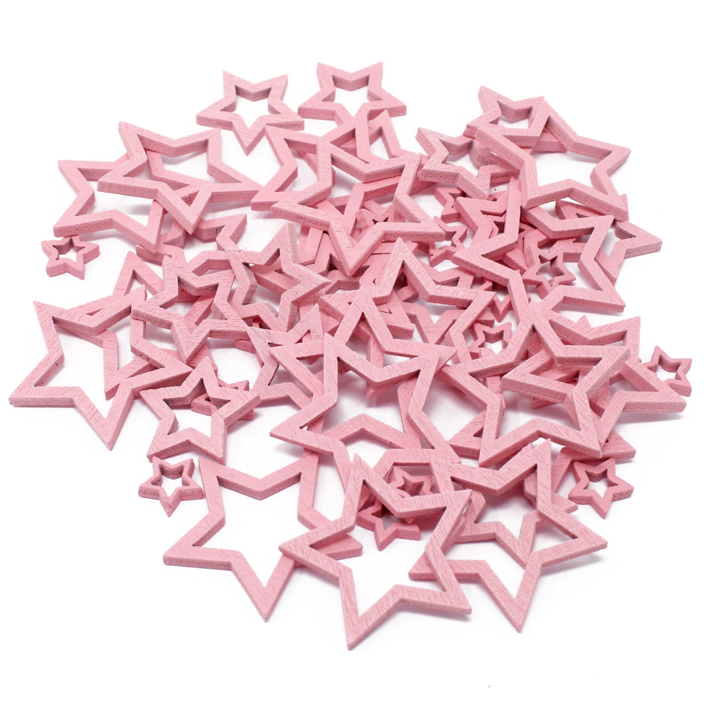Pink 50 Mixed Size Cut Out Christmas Wood Stars