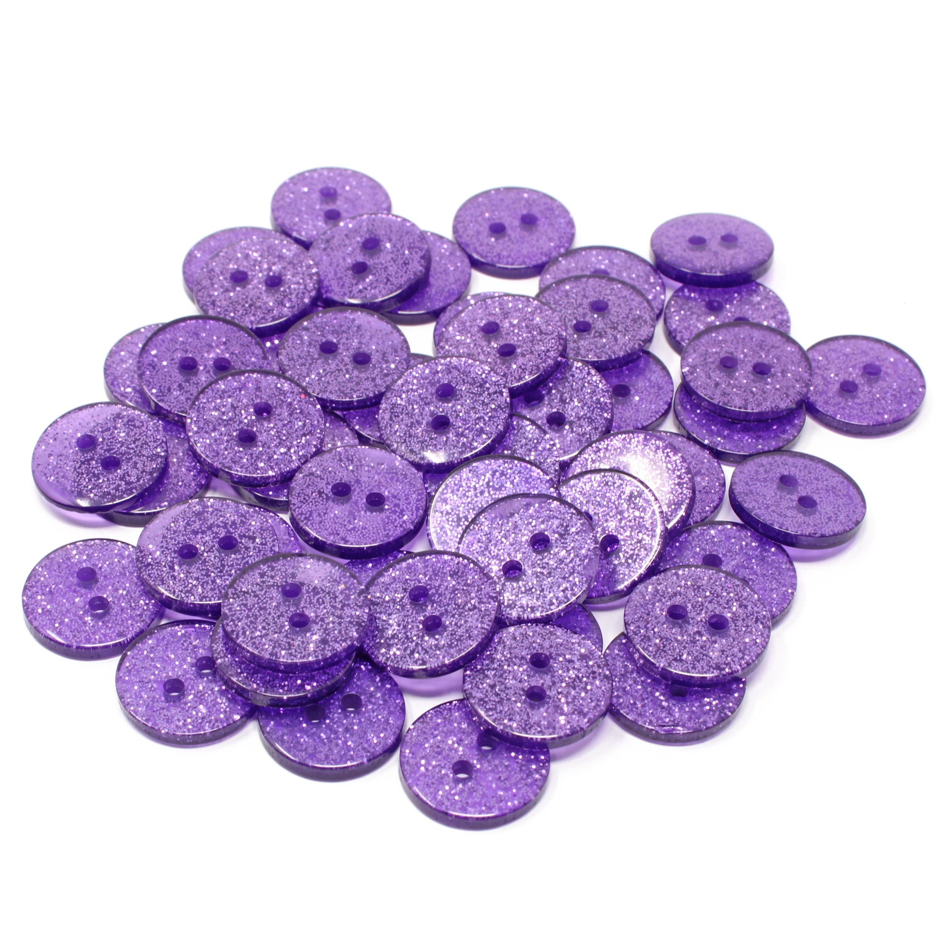 Purple 50 Mix Glitter Round 15mm Resin Buttons