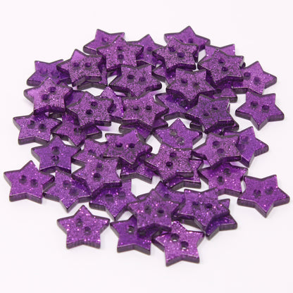 Purple 50 Mix Glitter Star 13mm Resin Buttons