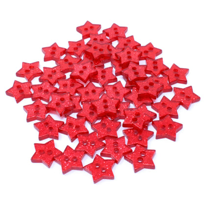 Red 50 Mix Glitter Star 13mm Resin Buttons