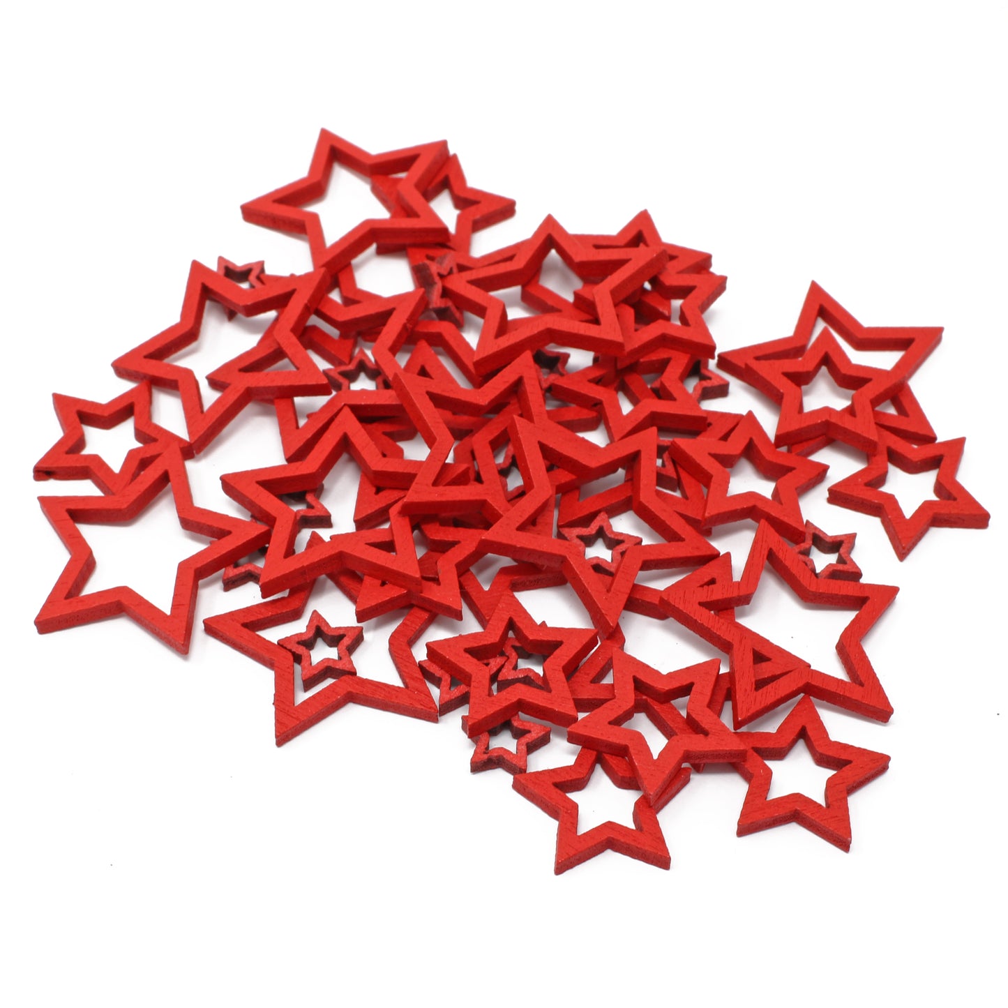 Red 50 Mixed Size Cut Out Christmas Wood Stars