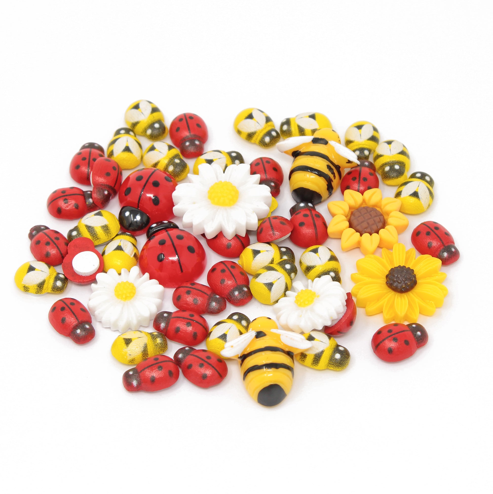 50 Mix Flower & Insect Resin & Wood Self-Adhesive Flatbacks