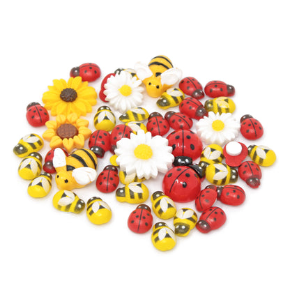 50 Mix Flower & Insect Resin & Wood Self-Adhesive Flatbacks