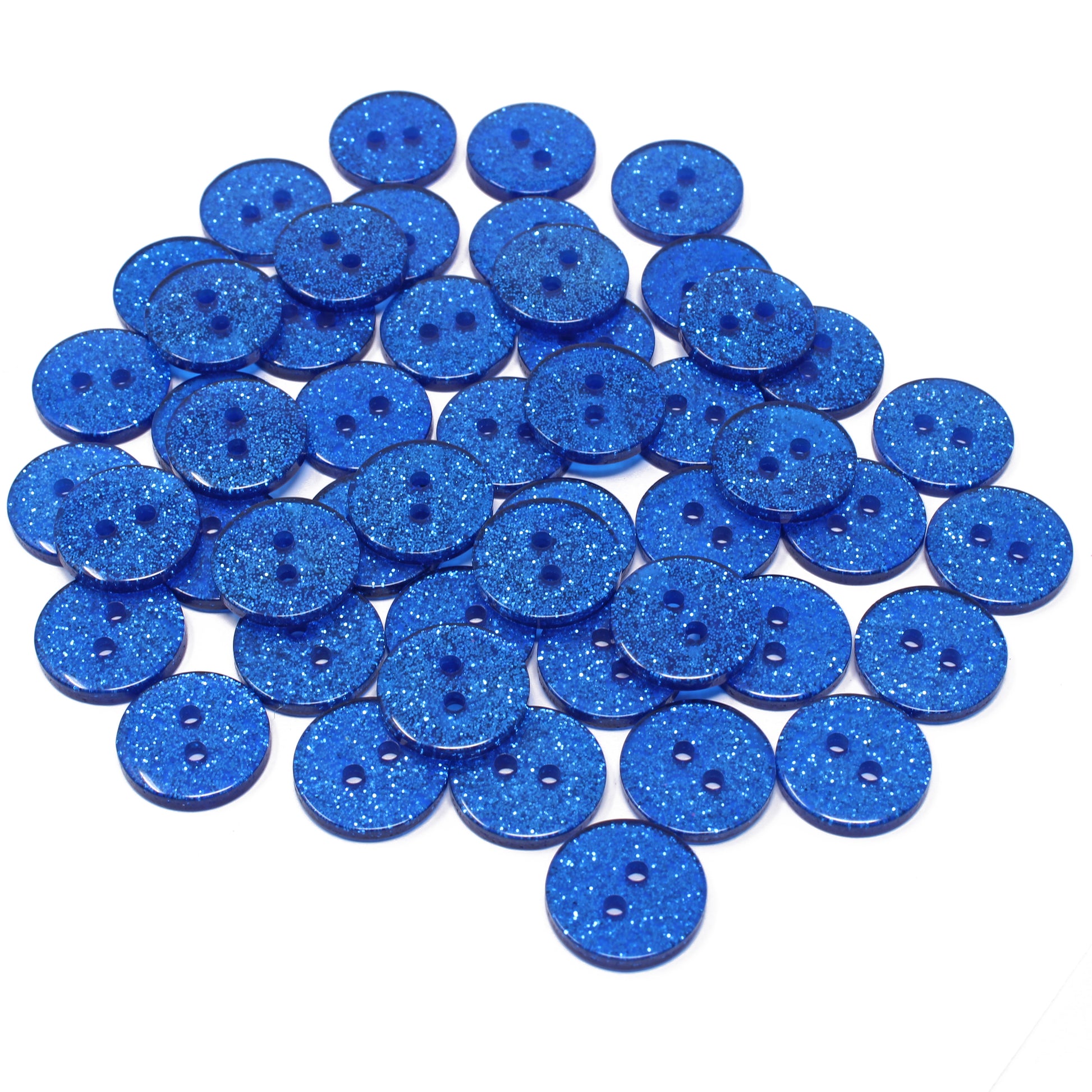 Royal Blue 50 Mix Glitter Round 15mm Resin Buttons