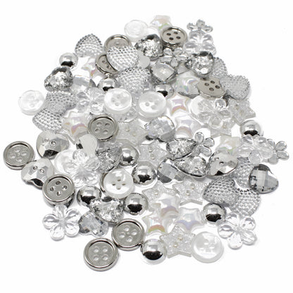 Silver 100 Mix Acrylic & Resin Buttons & Flatbacks