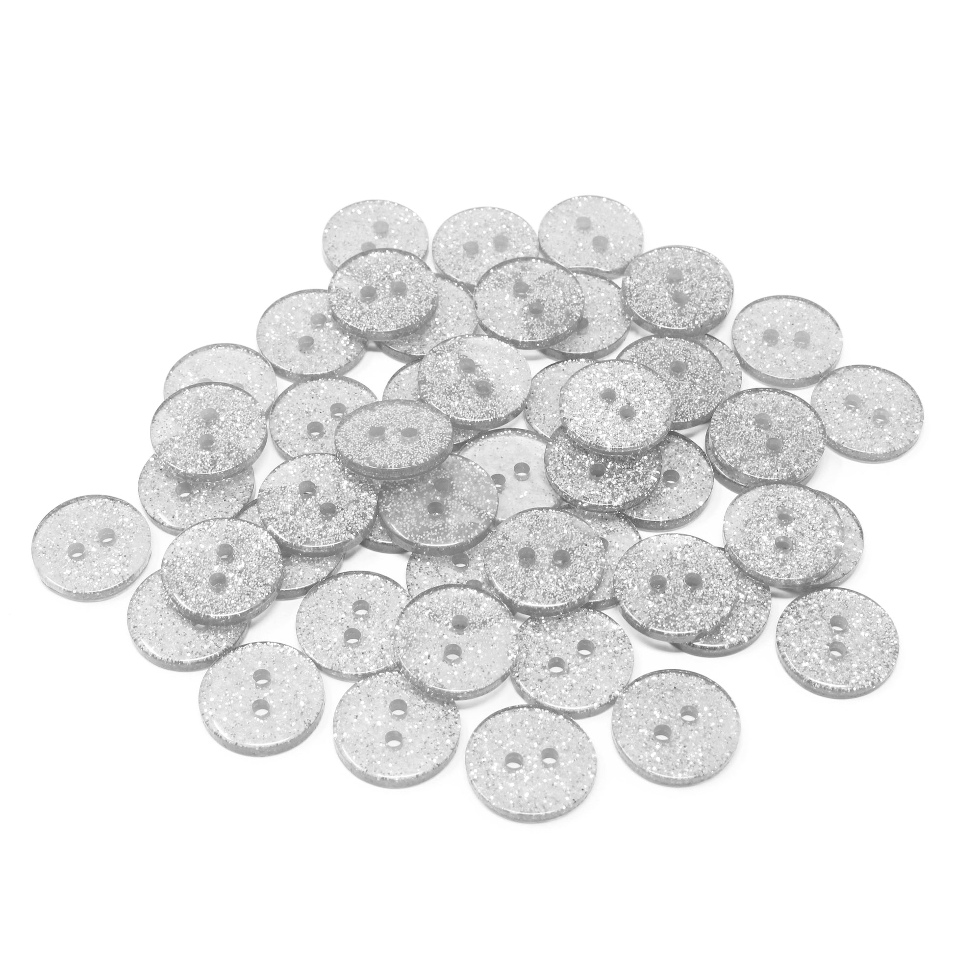 Silver 50 Mix Glitter Round 15mm Resin Buttons