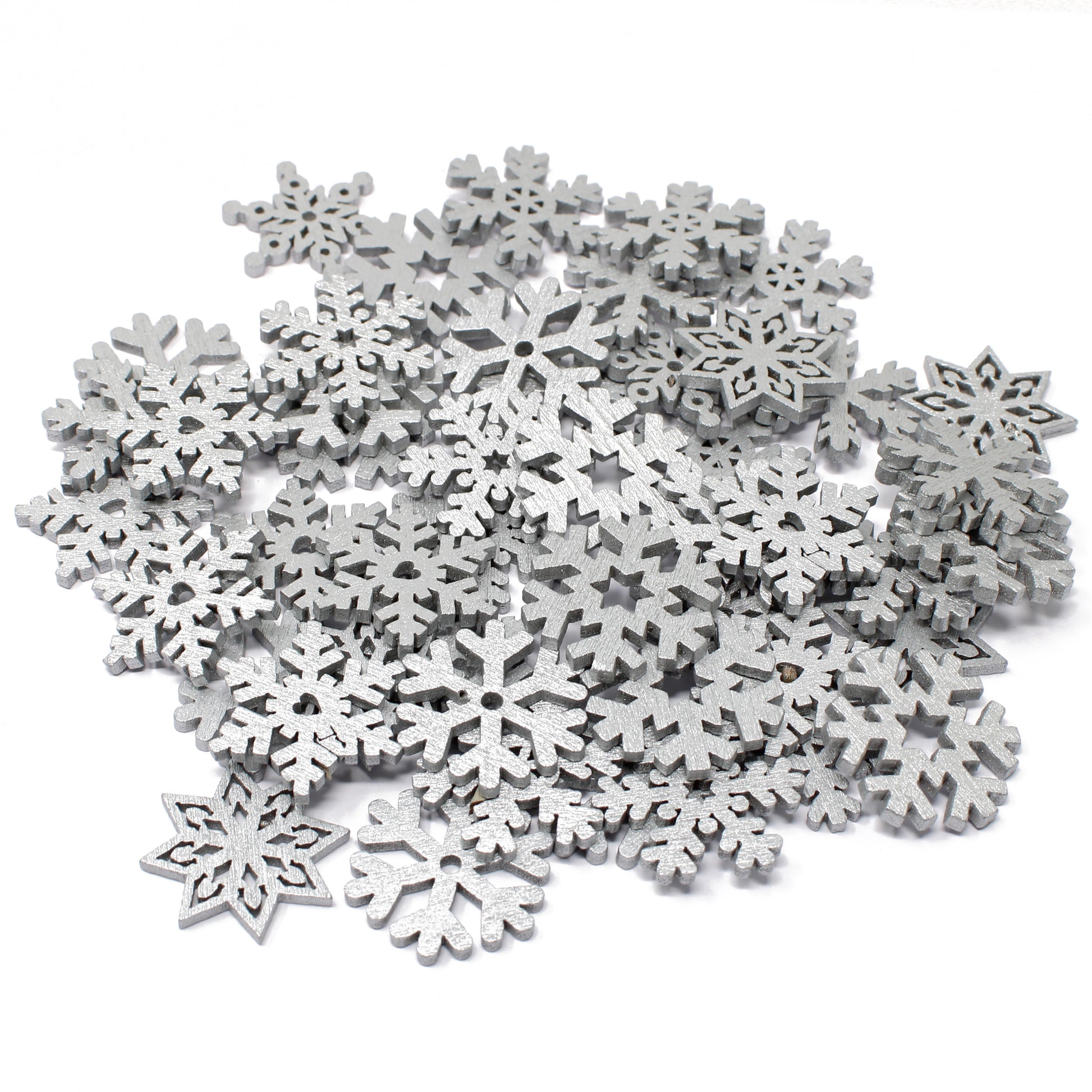 Silver 50 Mix Wooden Christmas Snowflakes