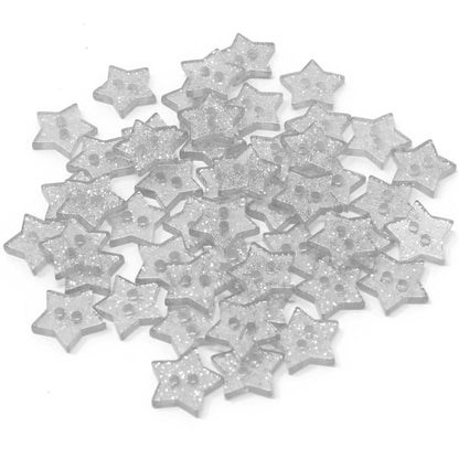Silver 50 Mix Glitter Star 13mm Resin Buttons
