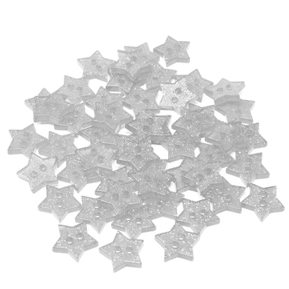 Silver 50 Mix Glitter Star 13mm Resin Buttons