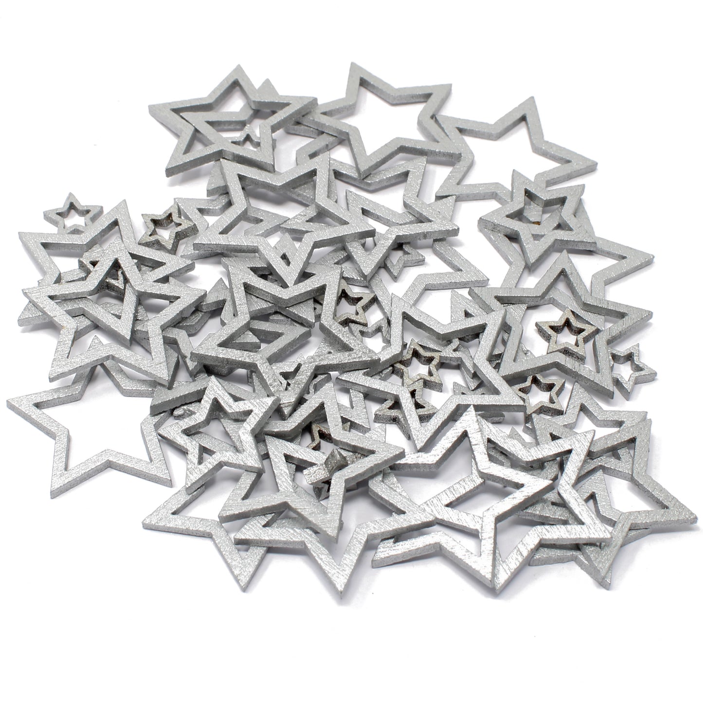 Silver 50 Mixed Size Cut Out Christmas Wood Stars