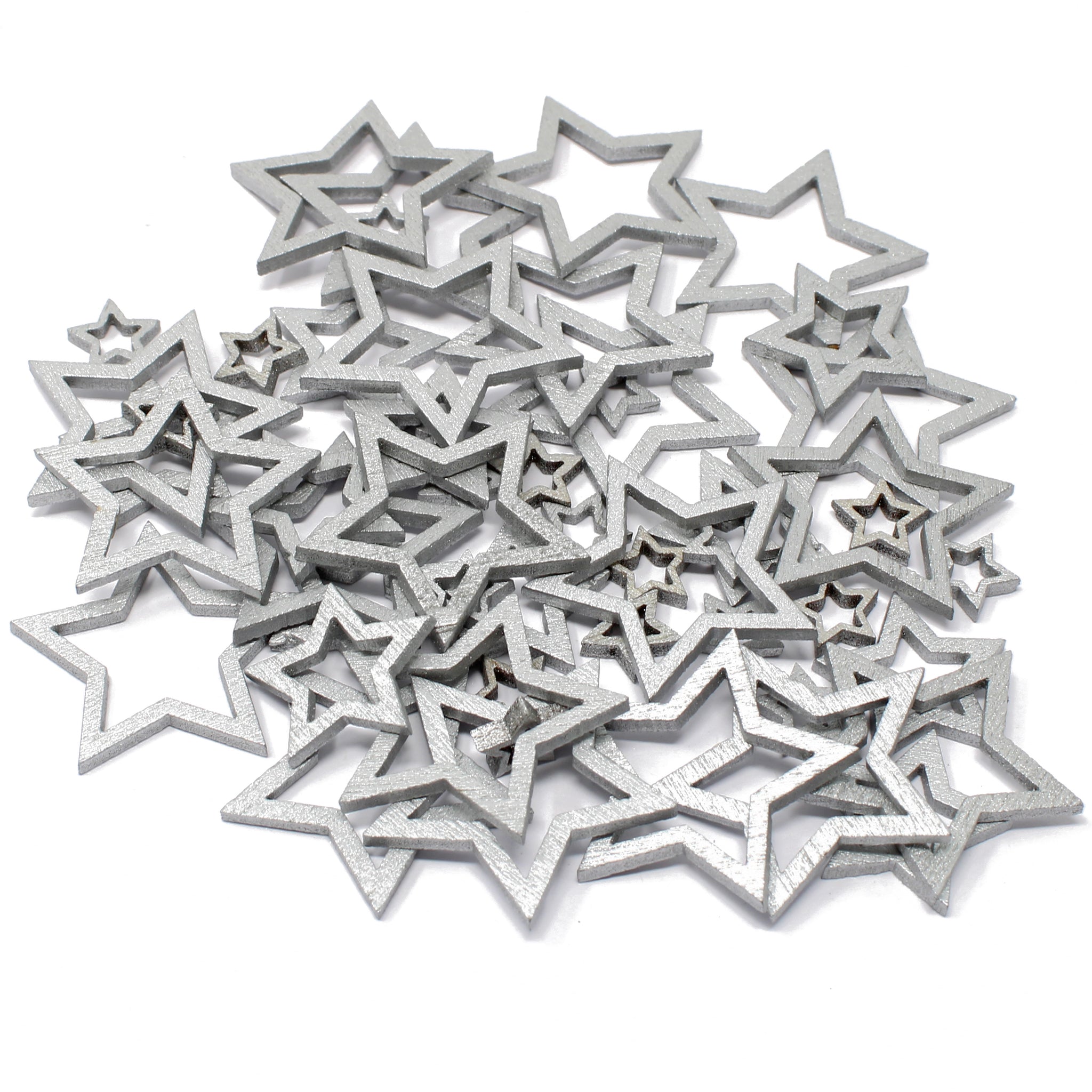 50 Mixed Size Cut Out Christmas Wood Stars