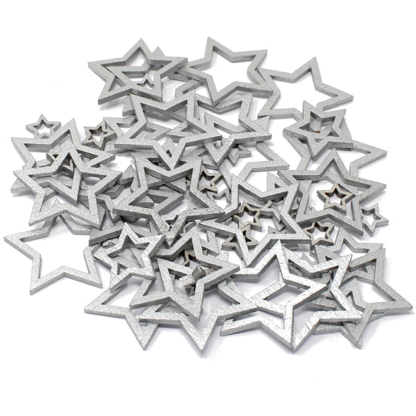 50 Mixed Size Cut Out Christmas Wood Stars