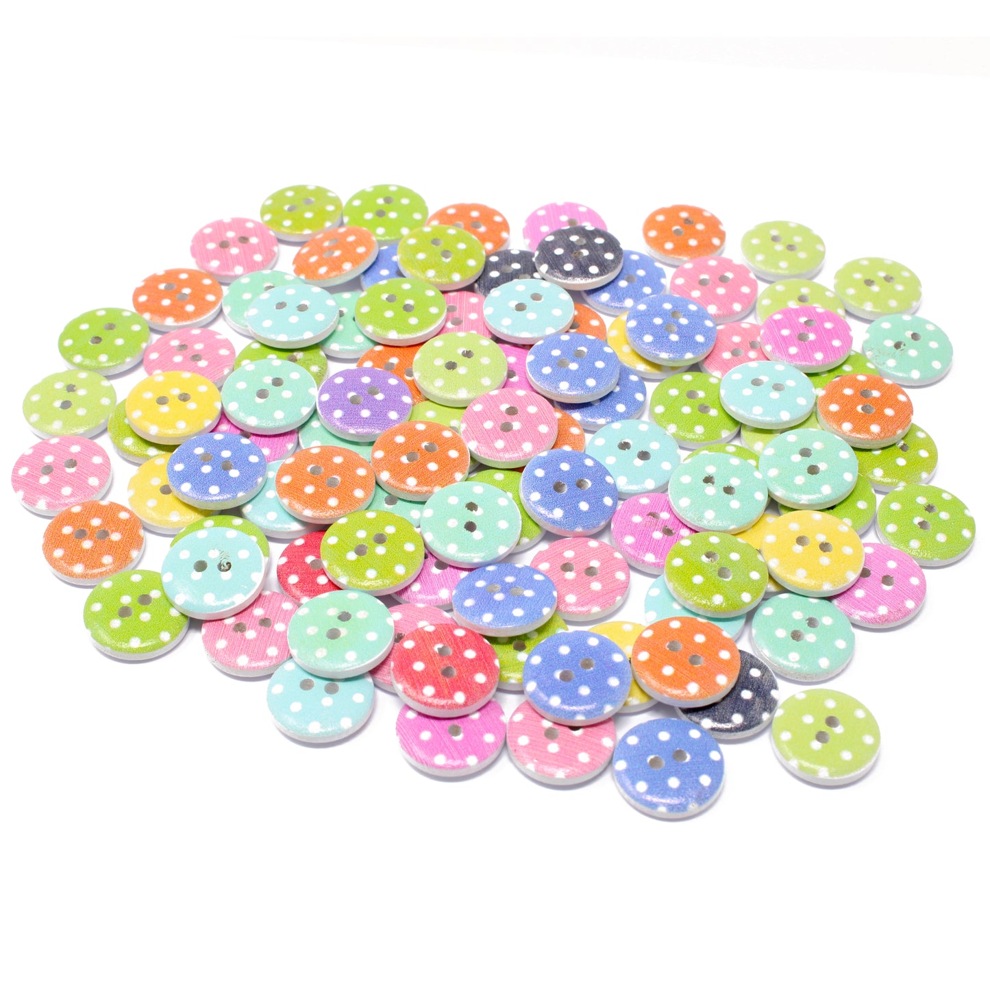 Spotty 100 Mixed 15mm Round Wooden Craft Buttons