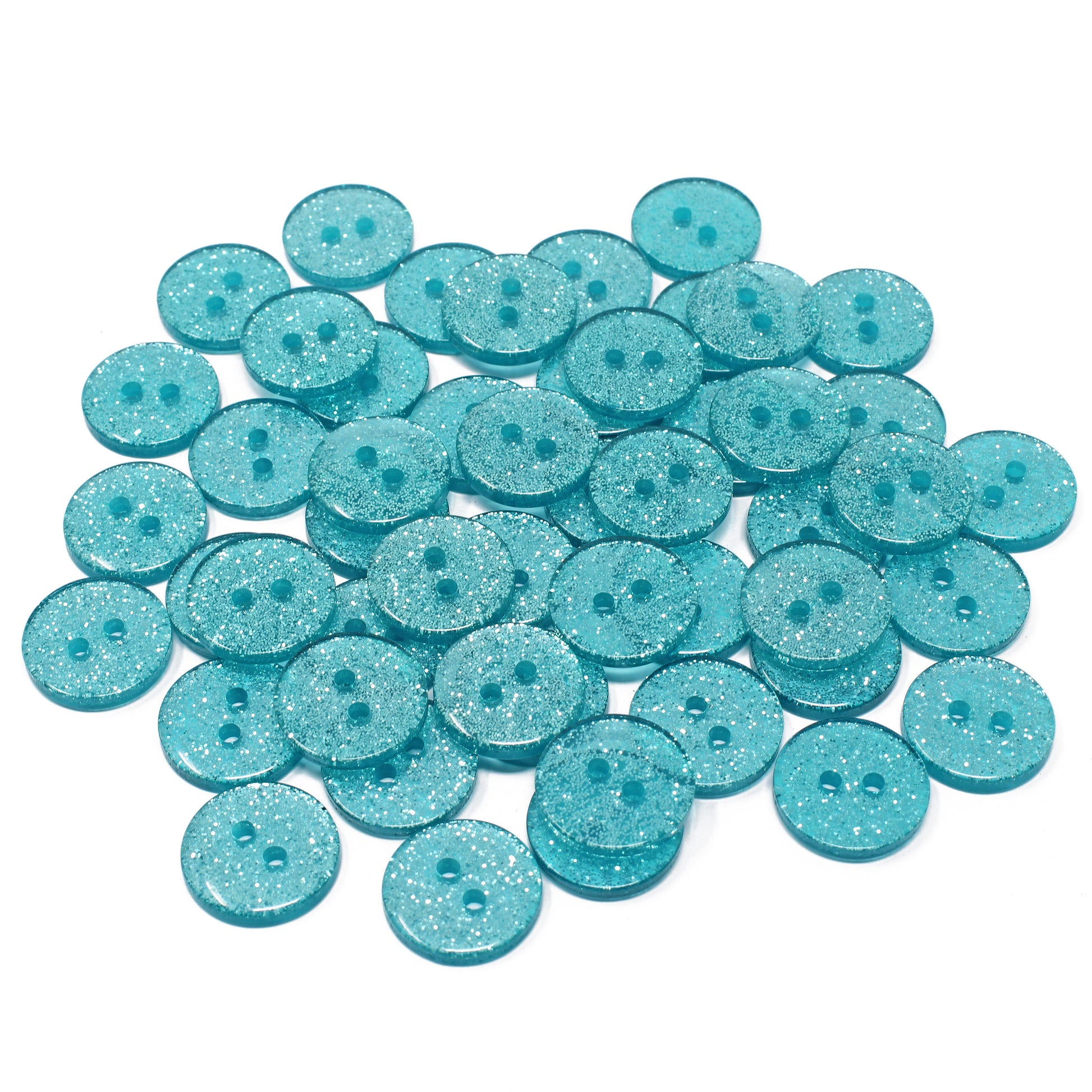 Turquoise 50 Mix Glitter Round 15mm Resin Buttons