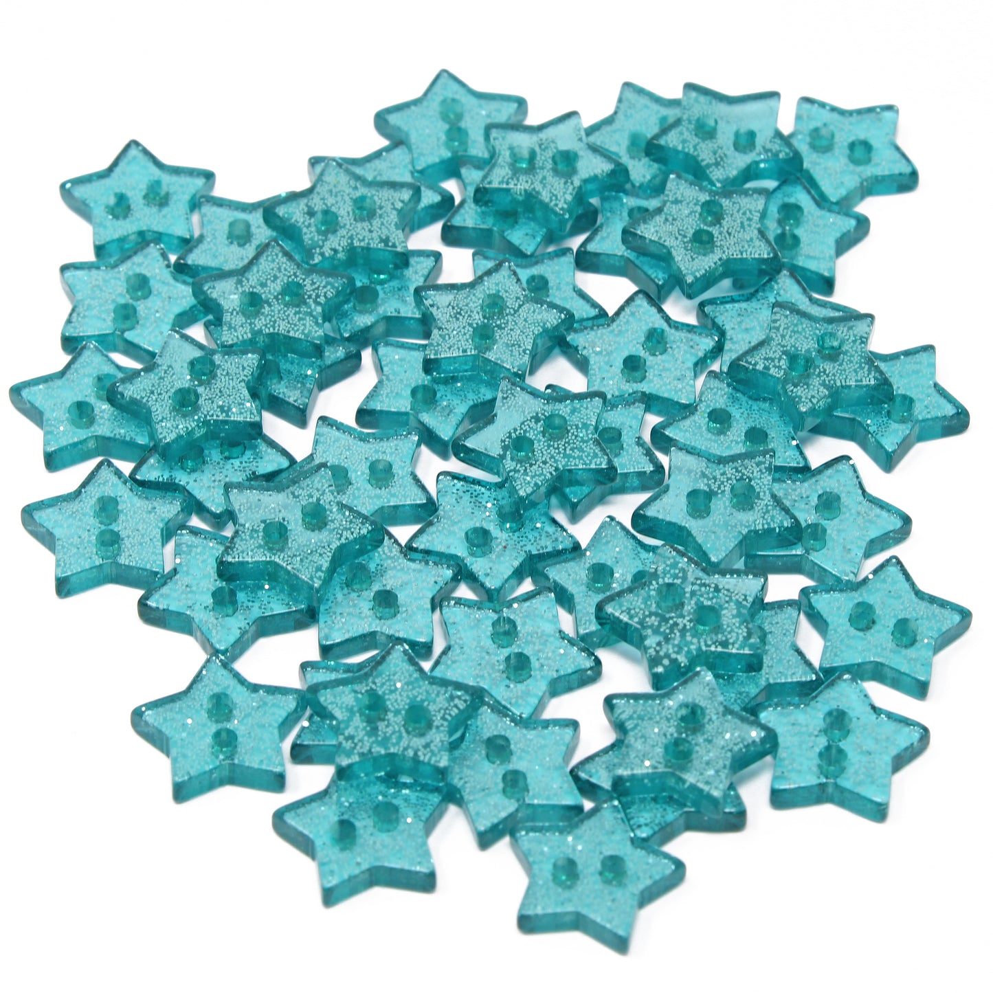 Turquoise 50 Mix Glitter Star 13mm Resin Buttons