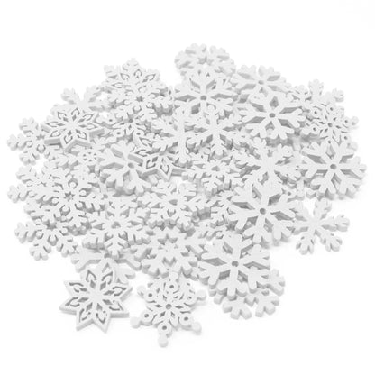 White 50 Mix Wooden Christmas Snowflakes