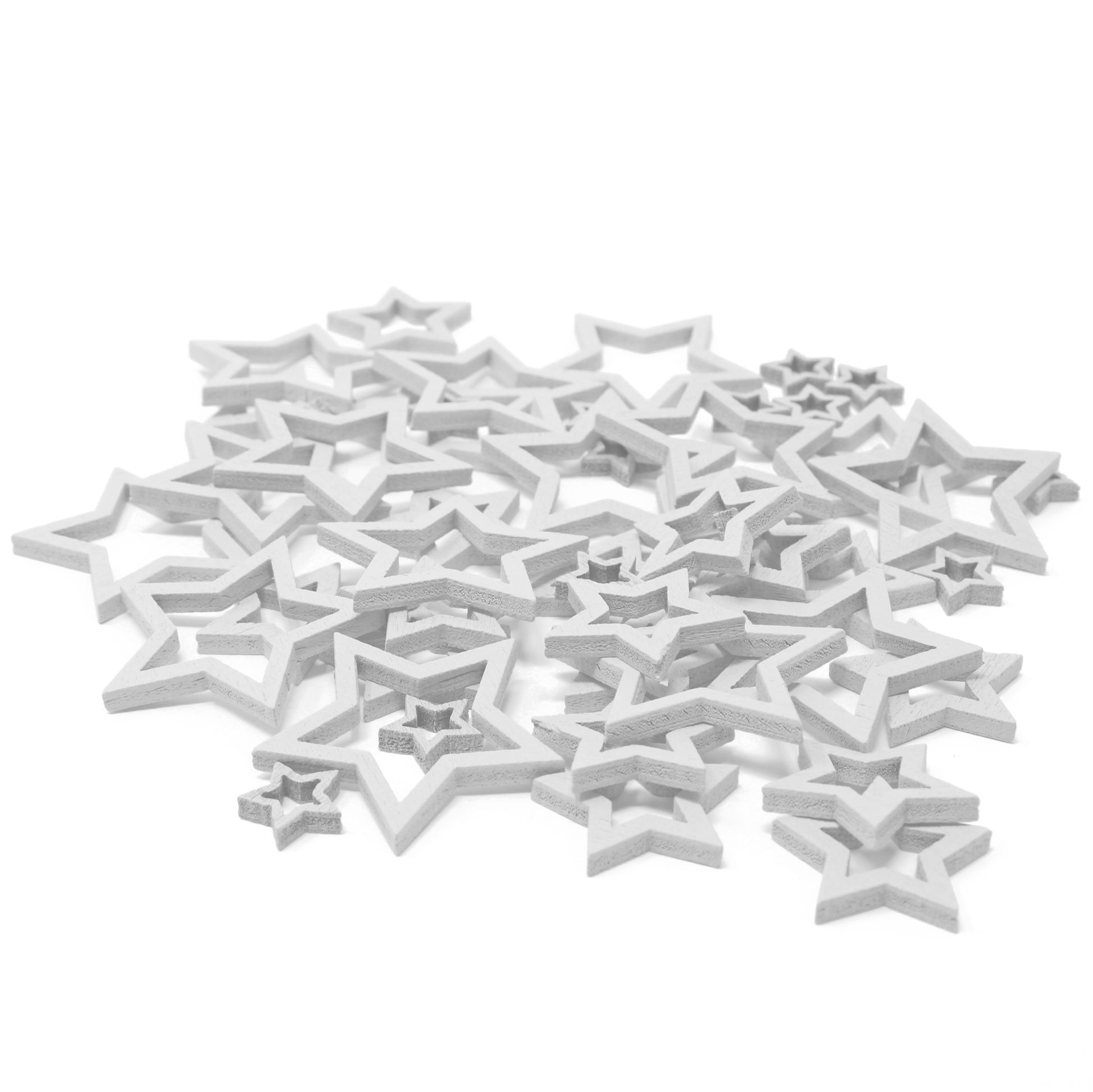 White 50 Mixed Size Cut Out Christmas Wood Stars