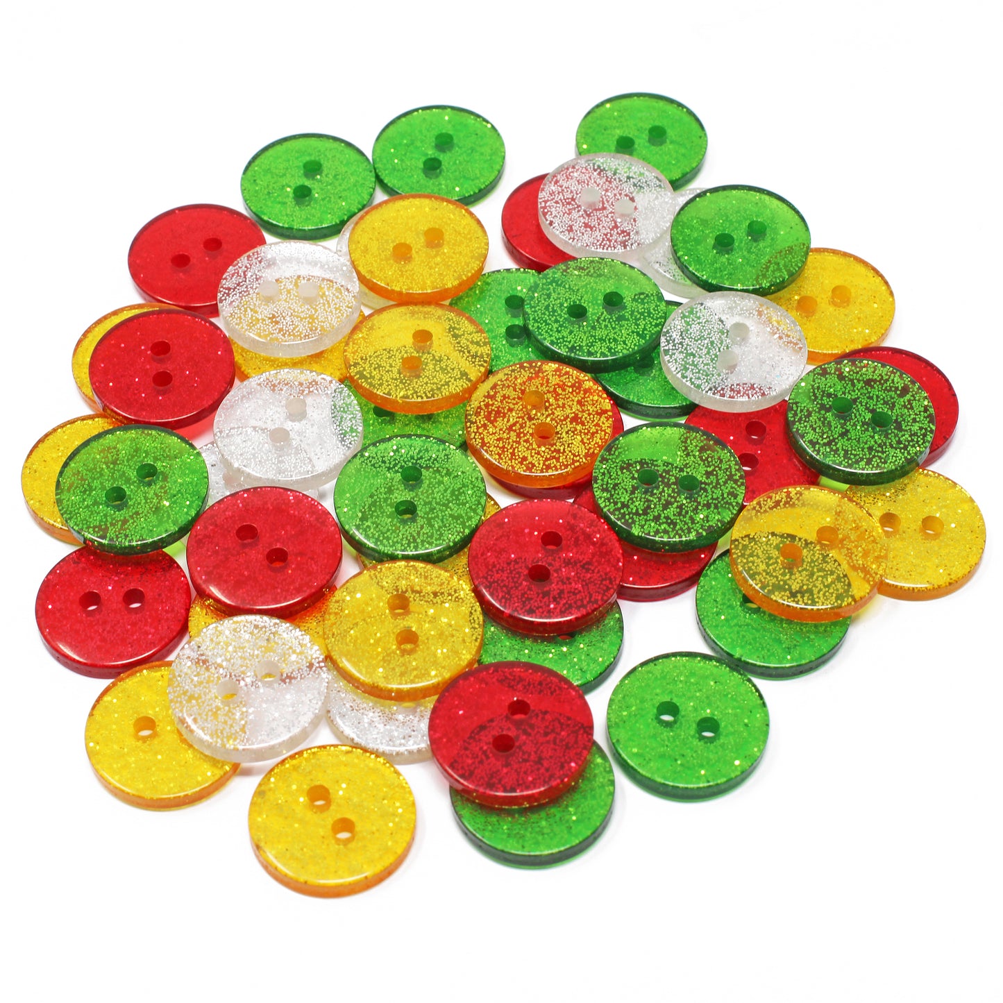 Christmas Mix 50 Mix Glitter Round 15mm Resin Buttons