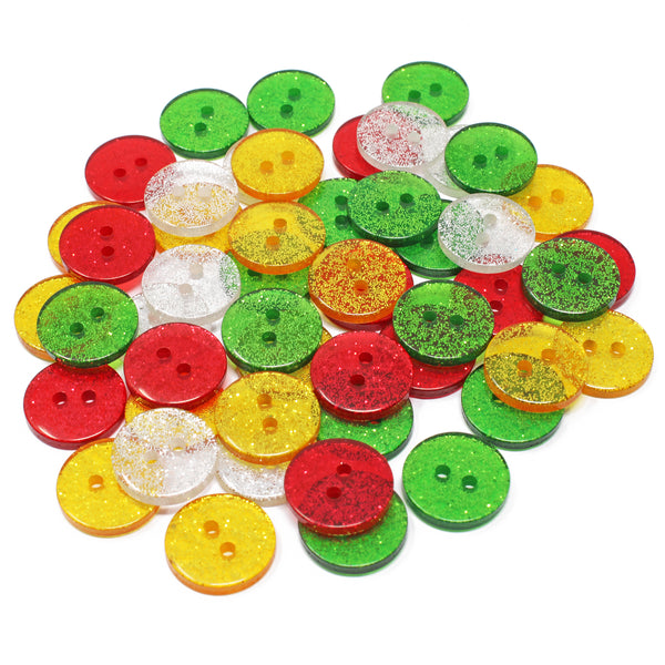 50 Mix Glitter Round 15mm Resin Buttons