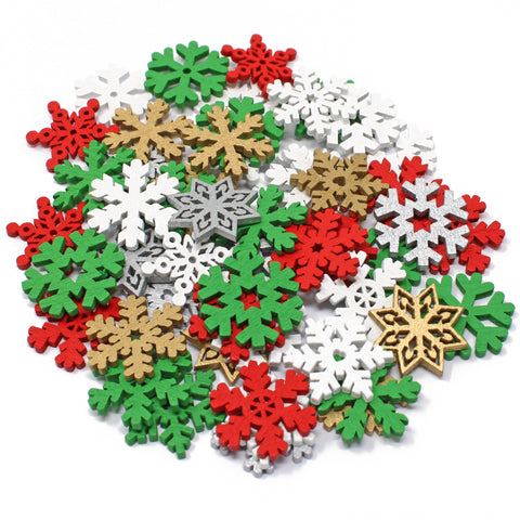 50 Mix Wooden Christmas Snowflakes
