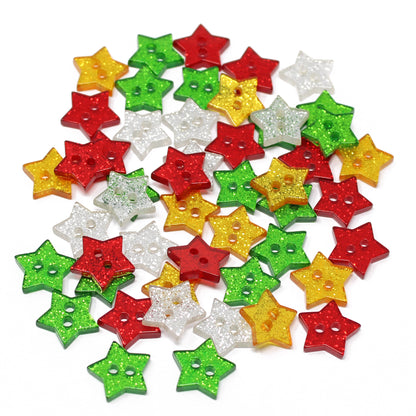 Christmas Mix 50 Mix Glitter Star 13mm Resin Buttons
