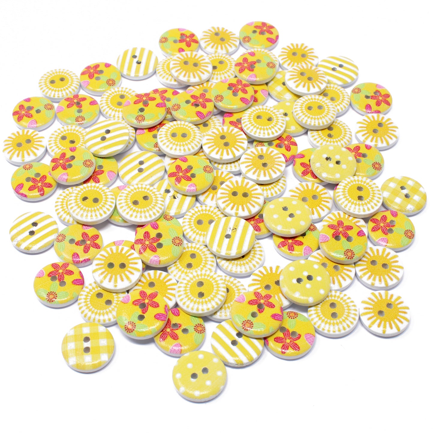 Yellow Mix 100 Mixed 15mm Round Wooden Craft Buttons