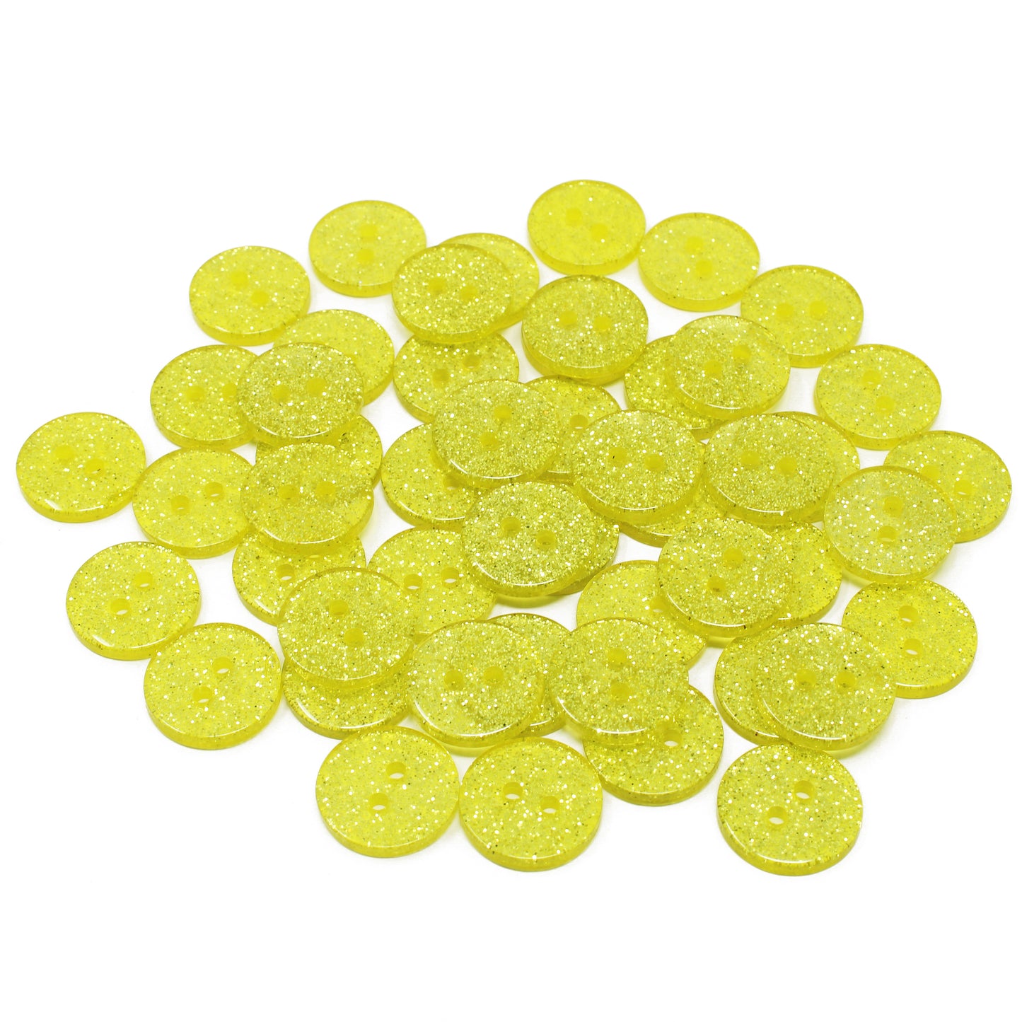 Yellow 50 Mix Glitter Round 15mm Resin Buttons