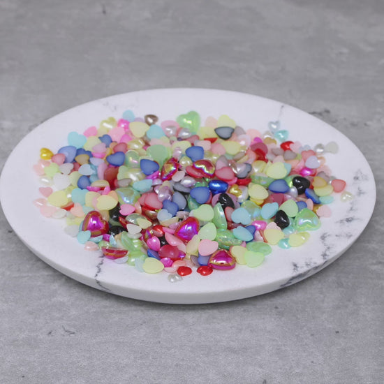 Mini Resin Mixed Size Heart Half Pearls (Pack of 500 Approx)