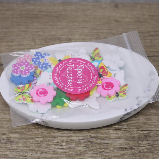 Flower & Butterfly 40 Mixed Bright Flower & Butterfly Buttons