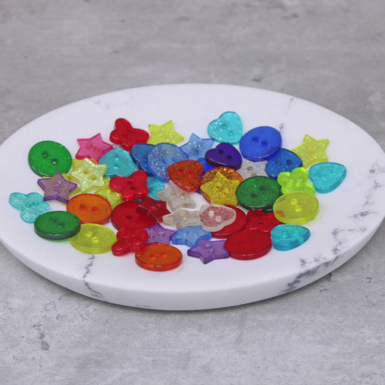 Multicoloured 50 Mix Glitter Mix Shape 13mm Resin Buttons
