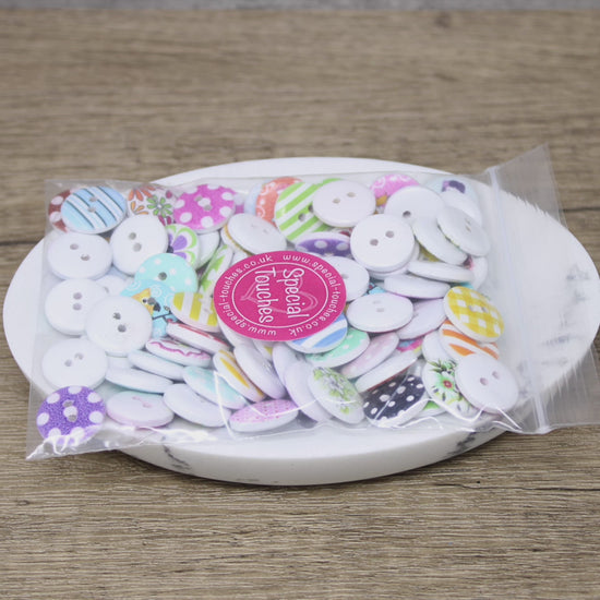 100 Mixed 15mm Round Wooden Craft Buttons