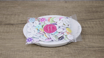 100 Mixed 15mm Round Wooden Craft Buttons