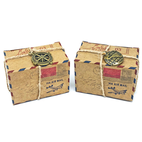 Rustic Airmail Inspired Wedding Favour Boxes With Metal Decoration