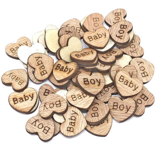 15mm Wooden Birthday & Baby Shower Hearts - Mixed Design Options