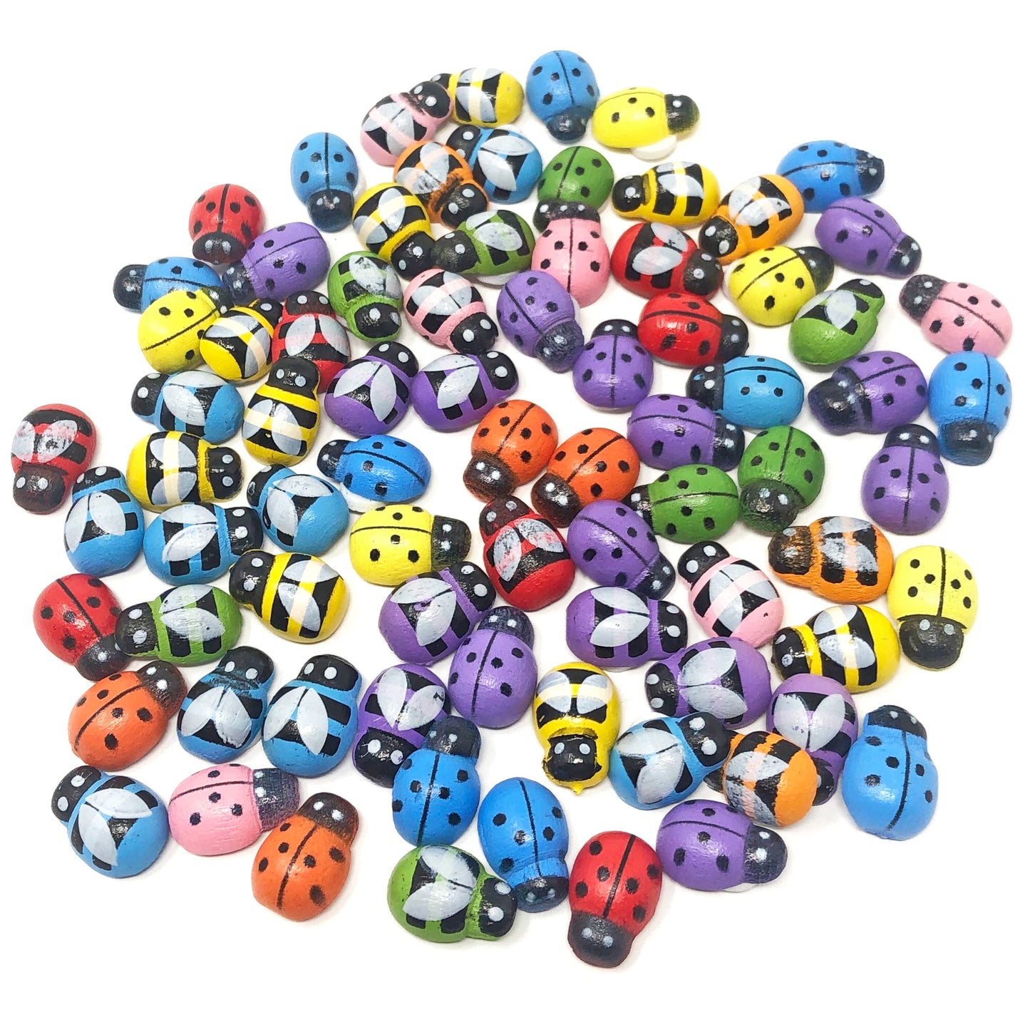 Multicoloured Mini 9x12mm Mixed Bees & Ladybirds Self Adhesive Wood Toppers
