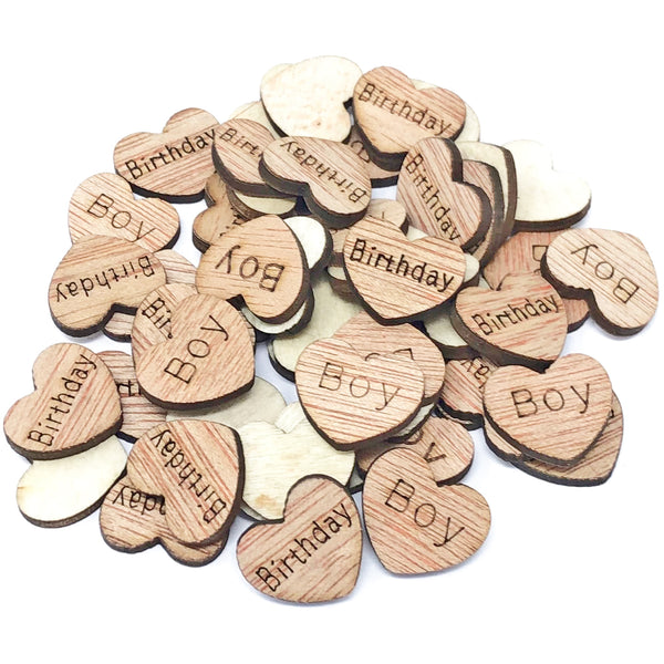 15mm Wooden Birthday & Baby Shower Hearts - Mixed Design Options