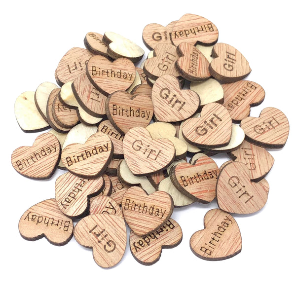 15mm Wooden Birthday & Baby Shower Hearts - Mixed Design Options