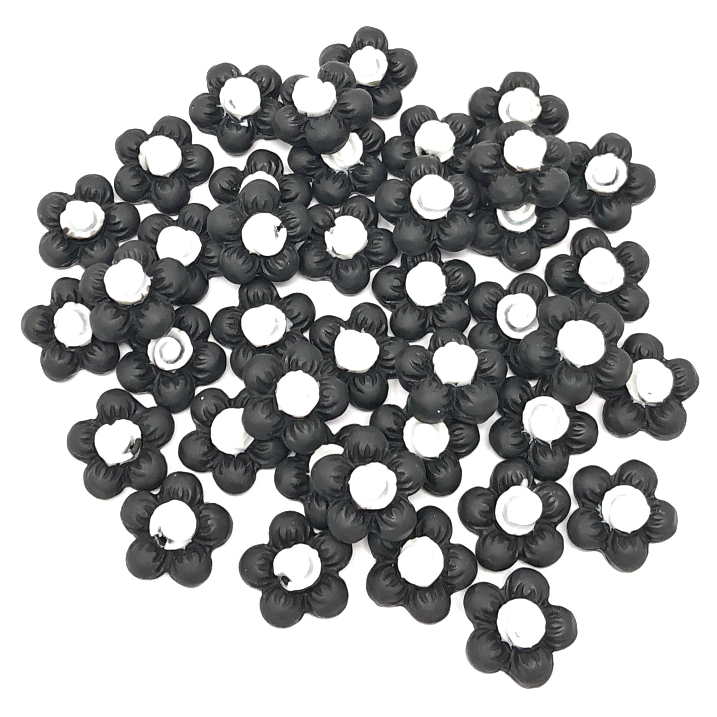 Black 13mm Soft Feel Resin Flower Flatbacks - Pack of 40