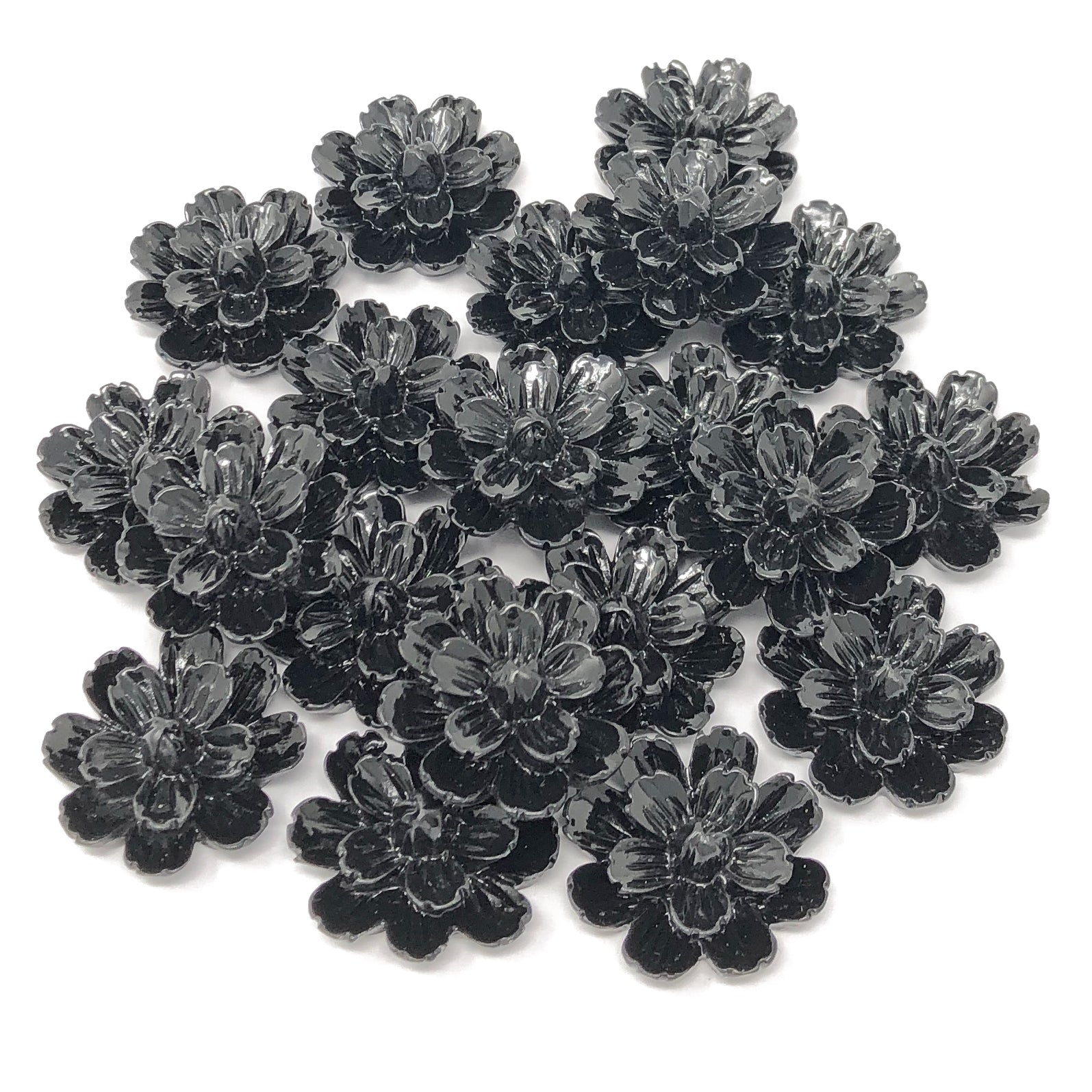 Black 20mm Resin Flower Flatbacks - Pack of 20