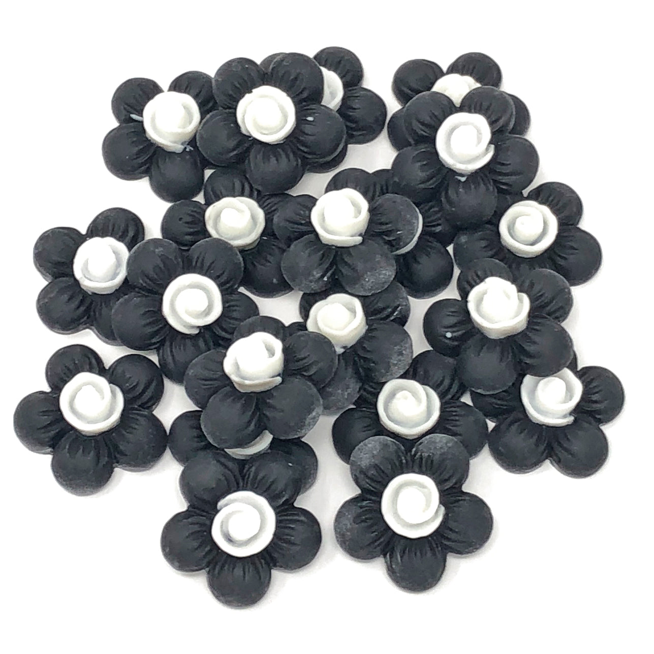 Black 20mm Soft Feel Flower Flatbacks - Pack of 20