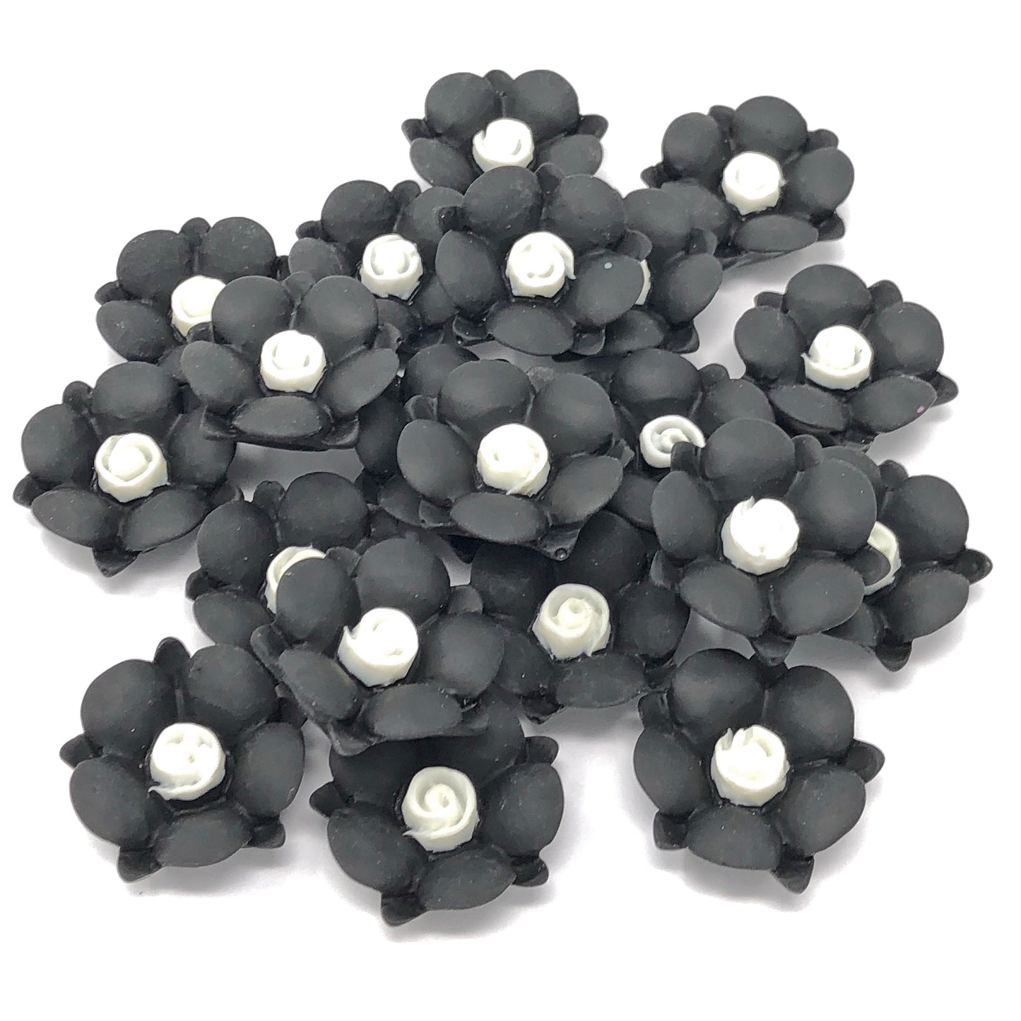 Black 20mm Soft Feel Rose Flower Flatbacks - Pack of 20