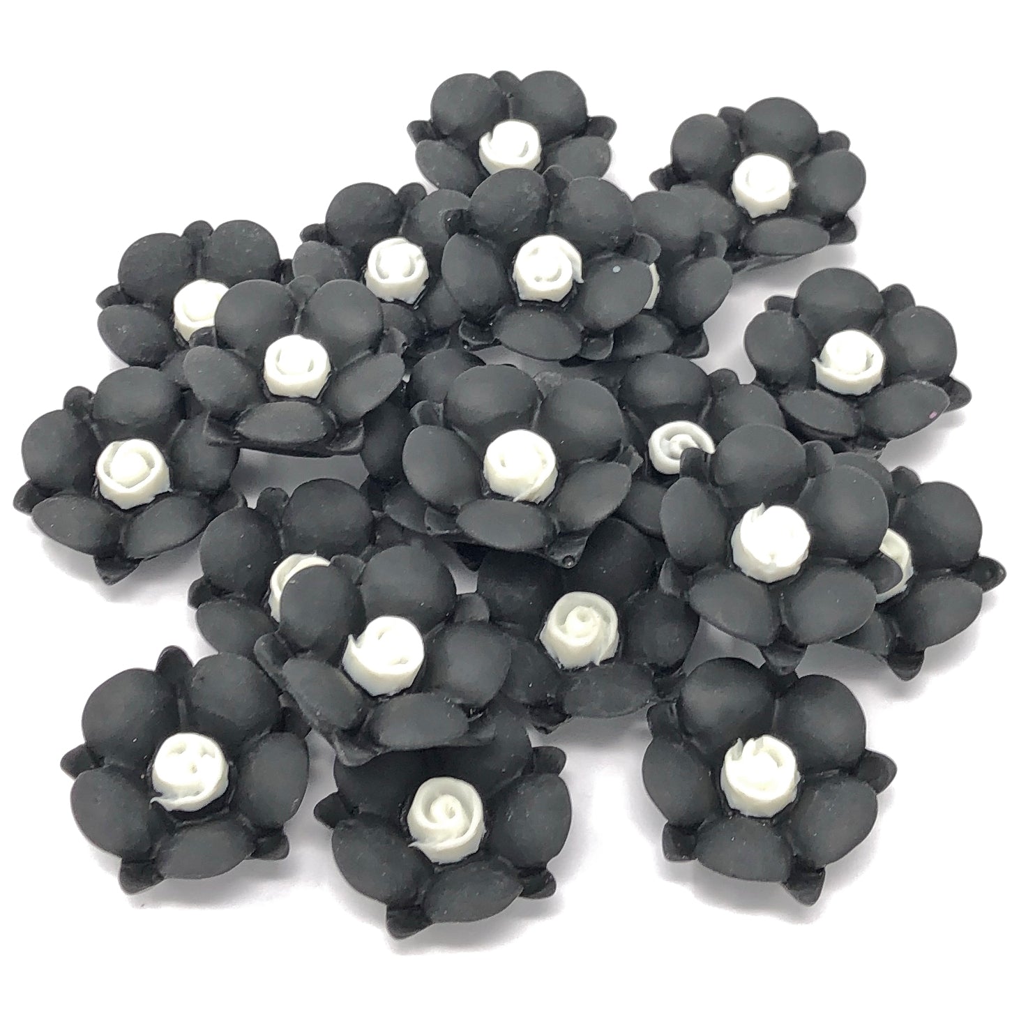 Black 20mm Soft Feel Rose Flower Flatbacks - Pack of 20