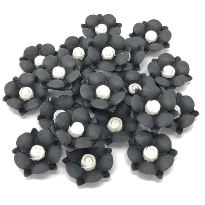 Black 20mm Soft Feel Rose Flower Flatbacks - Pack of 20