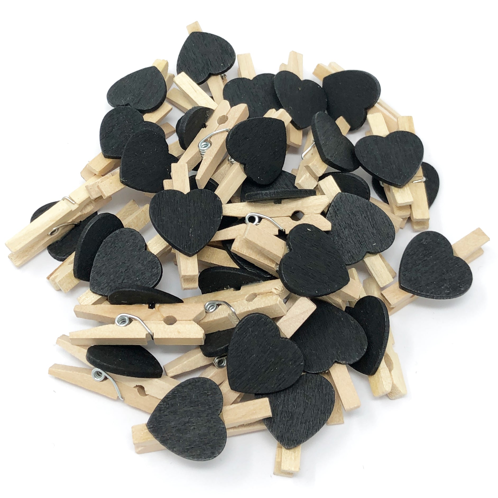 Black 30mm Natural Pegs with 18mm Coloured Hearts