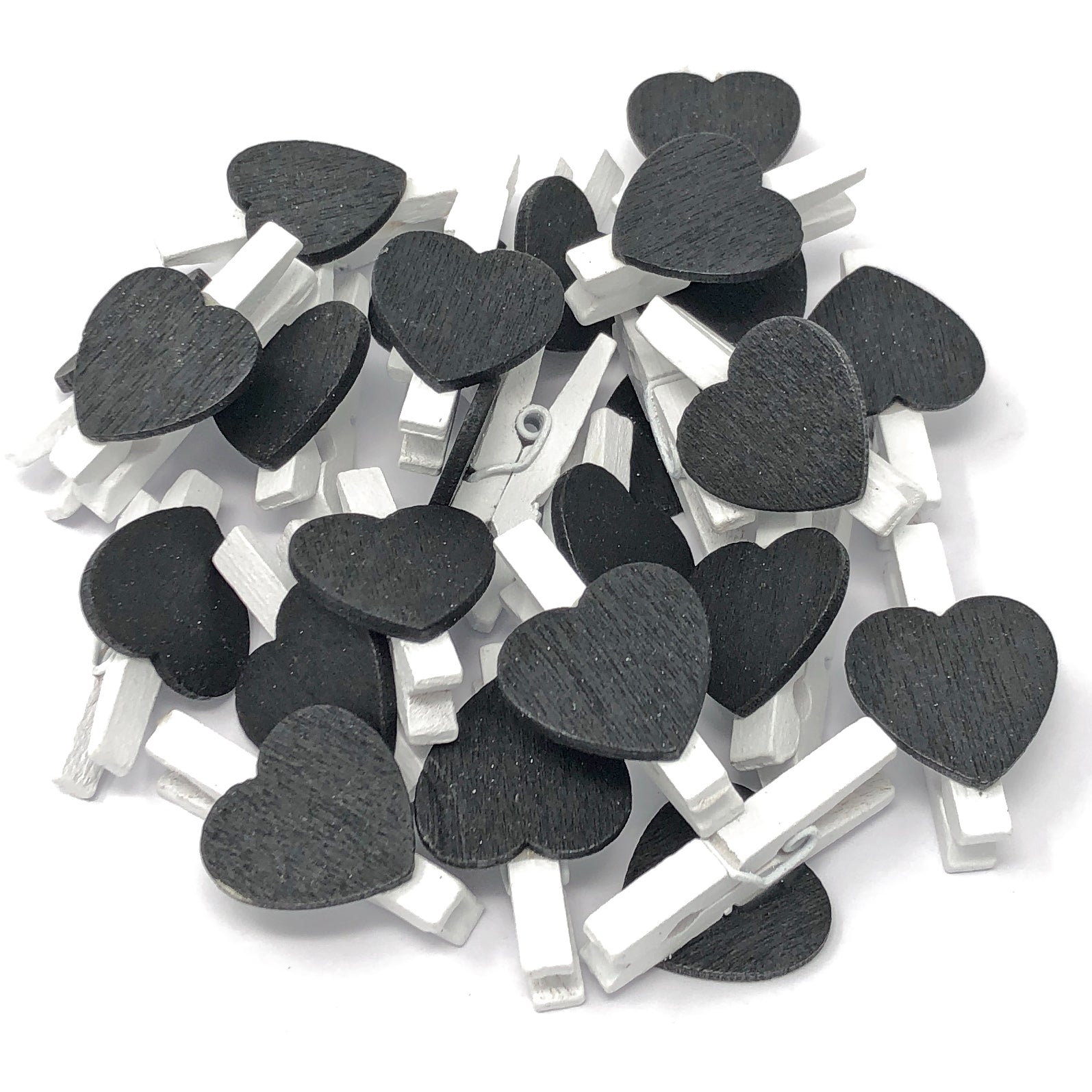 Black 30mm White Pegs with 18mm Coloured Hearts