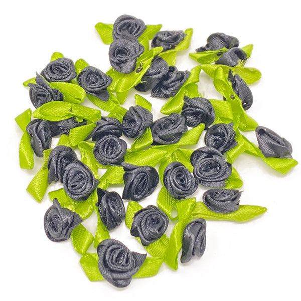 Mini 15mm Rose Satin Ribbon Rose Buds With Base