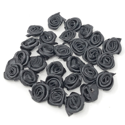 Black 15mm Miniature Satin Ribbon Roses
