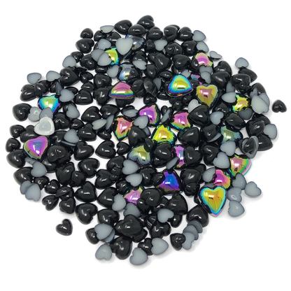 Black Mini Resin Mixed Size Heart Half Pearls (Pack of 500 Approx)