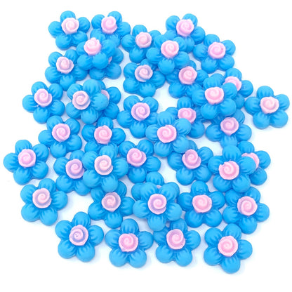 Blue 13mm Soft Feel Resin Flower Flatbacks - Pack of 40