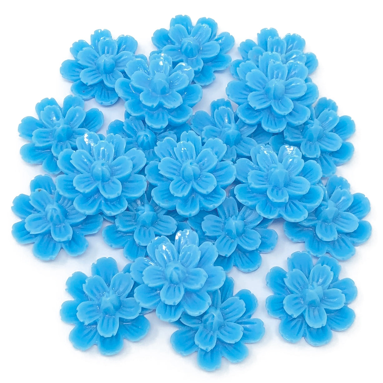 Blue 20mm Resin Flower Flatbacks - Pack of 20